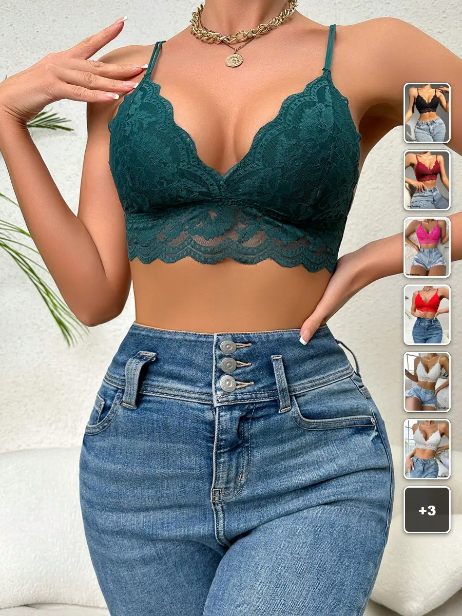 MEAUS Lace Bralette Floral Scallop Trim Sheer Date Night Lingerie
