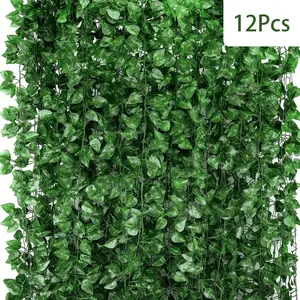 12 Pack Artificial Ivy Greenery Garland, Artificial Foliage, Fake Vines Decorative Hanging Plants Backdrop for Room Bedroom Wall Decor, Green Leaves for Jungle Theme Party Wedding Decoration, Home Decor, Living Room Decor