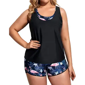 Holipick Women Plus Size Three Piece Tankini Swimsuits Tummy Control Bathing Suits with Boy Shorts Tank Top with Sports Bra