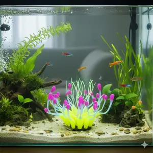 Glow in The Dark Realistic Aquarium Plants Decor Coral Reef Ornament Fish Tank Accessories Waterproof Algae Resistant LED Lighting Safe Silicone DIY Home Decor Aquatic Terrarium Scenery Kit