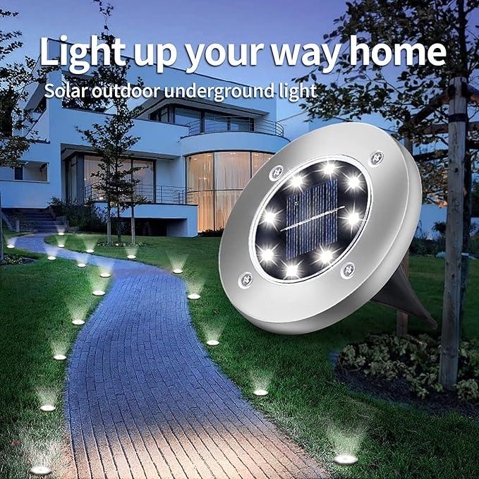 4/8/12/24Pcs Solar Ground Light, 8-LED Solar Powered Lawn Lights, Outdoor Waterproof LED Pathway Light, In-Ground Lights for Yard, Lawn, Driveway, White/Warm