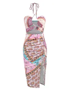 ZAFUL Women's Sleeveless Dress Criss Cross Cami Midi Halter Dress for Formal Party Wear, Full Length, Comfortable Workwear prom dress