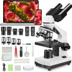 Professional Binocular Compound Microscope 40X-5000X for Adults, High Power Lab Microscope with Phone Adapter, Dual LED Light, Aluminum Alloy Body for Science Education