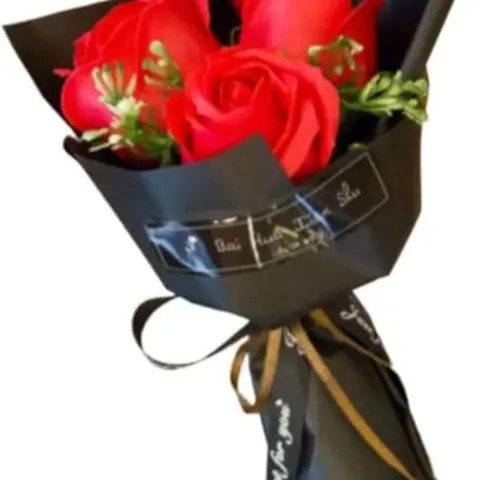 Red 3 Heads Artificial Rose Bouquet Soap Flower Petals Valentine Day Gifts for Women, Best Birthday, Christmas & Valentine's Day Decor Decorative Fruit Plants