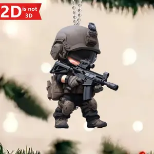 2D Flat, 1pc 2D Special Forces Tactical Soldier Keychain - Cute Cartoon Military Design, Durable Acrylic Car Keychain & Bag Pendant for Men, Military Enthusiasts, Holiday Gifts, Army Accessories, 2D Flat