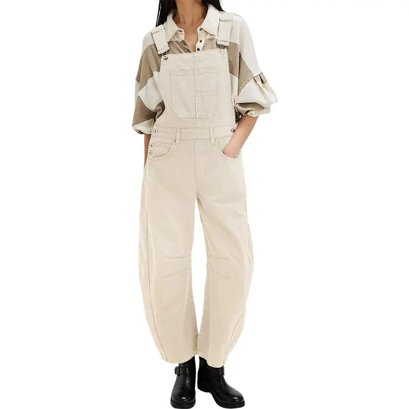 utcoco Women's Y2k Minimalist Denim Bib Jumpsuit - Casual Wide Leg Baggy Overalls, Boyfriend Fit, Patchwork Design, Trending Clothes, Comfortable 1-Piece Jeans for Women Outfits
