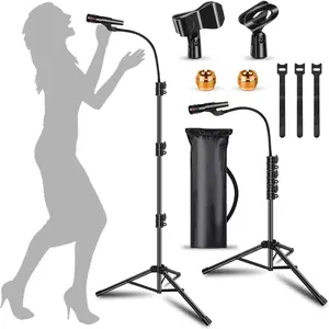 2 Pack Microphone Stand for Singing Mic Stand Boom with Gooseneck Mic Arm Stand Height Adjustable 3'- 6' with Mic Clips and 3/8" - 5/8" Boom Mic Stand for Performance Wedding Stage and Mic Mount