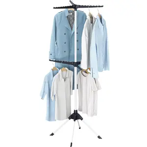 Clothes Drying Rack Folding, 2-Tier Drying Rack Clothing, Laundry Rack Collapsible, Clothes Airer with 4  6 Arms for 48 Hangers, Foldable Clothes Horse Indoor Outdoor RV Beach, Black