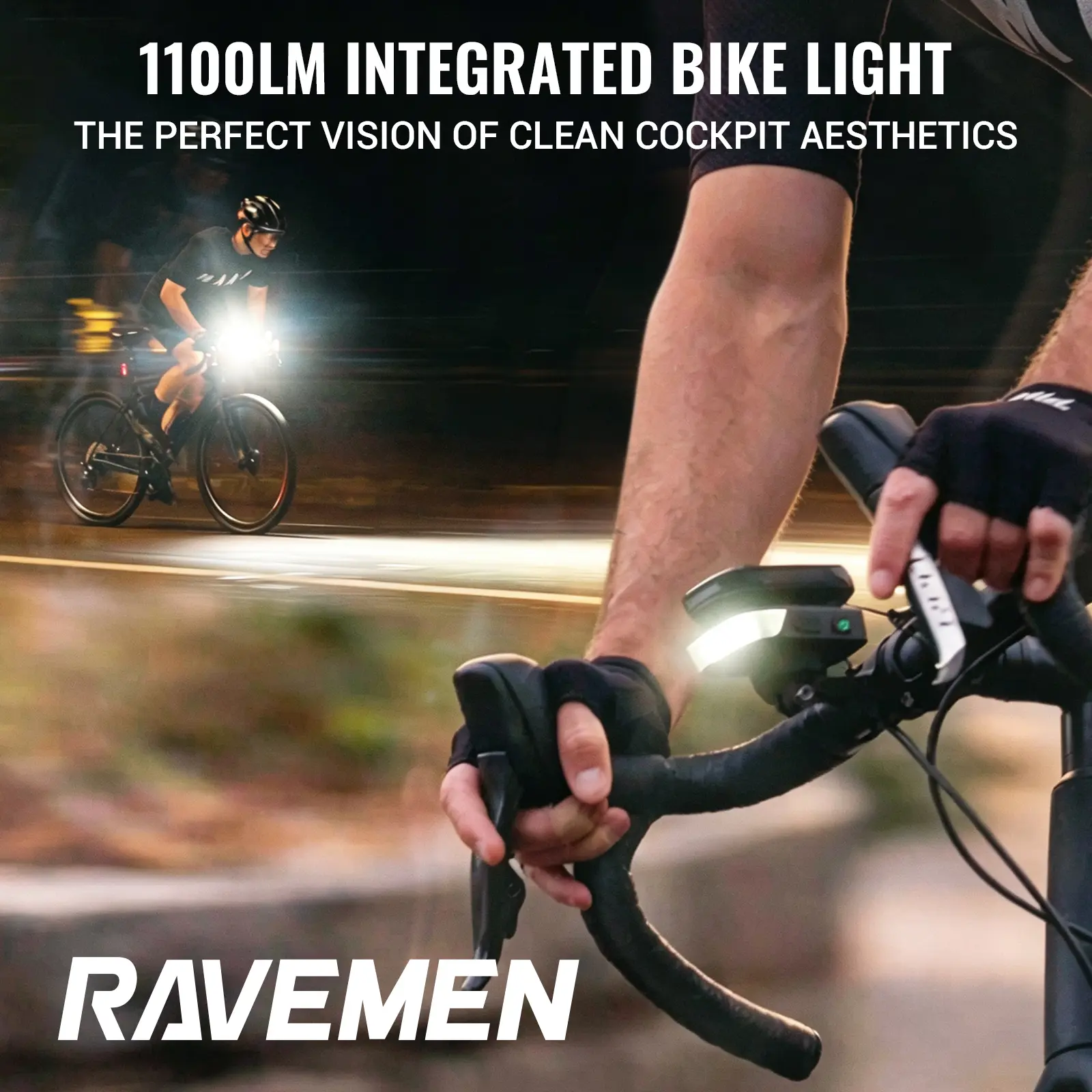 RAVEMEN FR1100 Bike Front Light | 1100LM | Light & Mount Integrated | 270° Side Visibility | Daytime Flash | Auto On/Off | 46H Runtime | Fits Garmin/Wahoo/Bryton