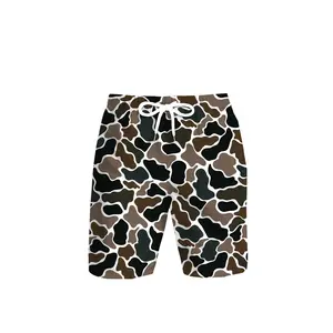100% Polyester Men's Dry-Fit Stretch Knit Medium-Length Casual Geometric Digital Print Shorts, Menswear Bottoms for Seaside Beaches, Gyms, 100% Polyester Men's Shorts