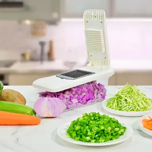 SUSTEAS 10-in-1 Vegetable Chopper Mandoline Slicer with 6 Interchangeable Blades, 2.0L Large Container, Egg White Separator & Lemon Squeezer, Grayish White Kitchen Gadget Utensils