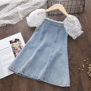 Girls' Summer Denim Dress - Pearl-Adorned, Stylish Comfortable Outfit for Toddlers & Young Children, Somethingbluedress for Cuddle Fashion Activities