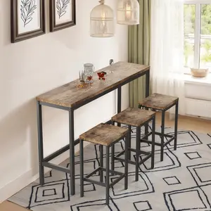 Dreamzon Outdoor Long Dining Table Set with 3 Stools, Easy Assembly, Natural Finish, Dining Room Use, No Fire Safety Label Note, Three Stools