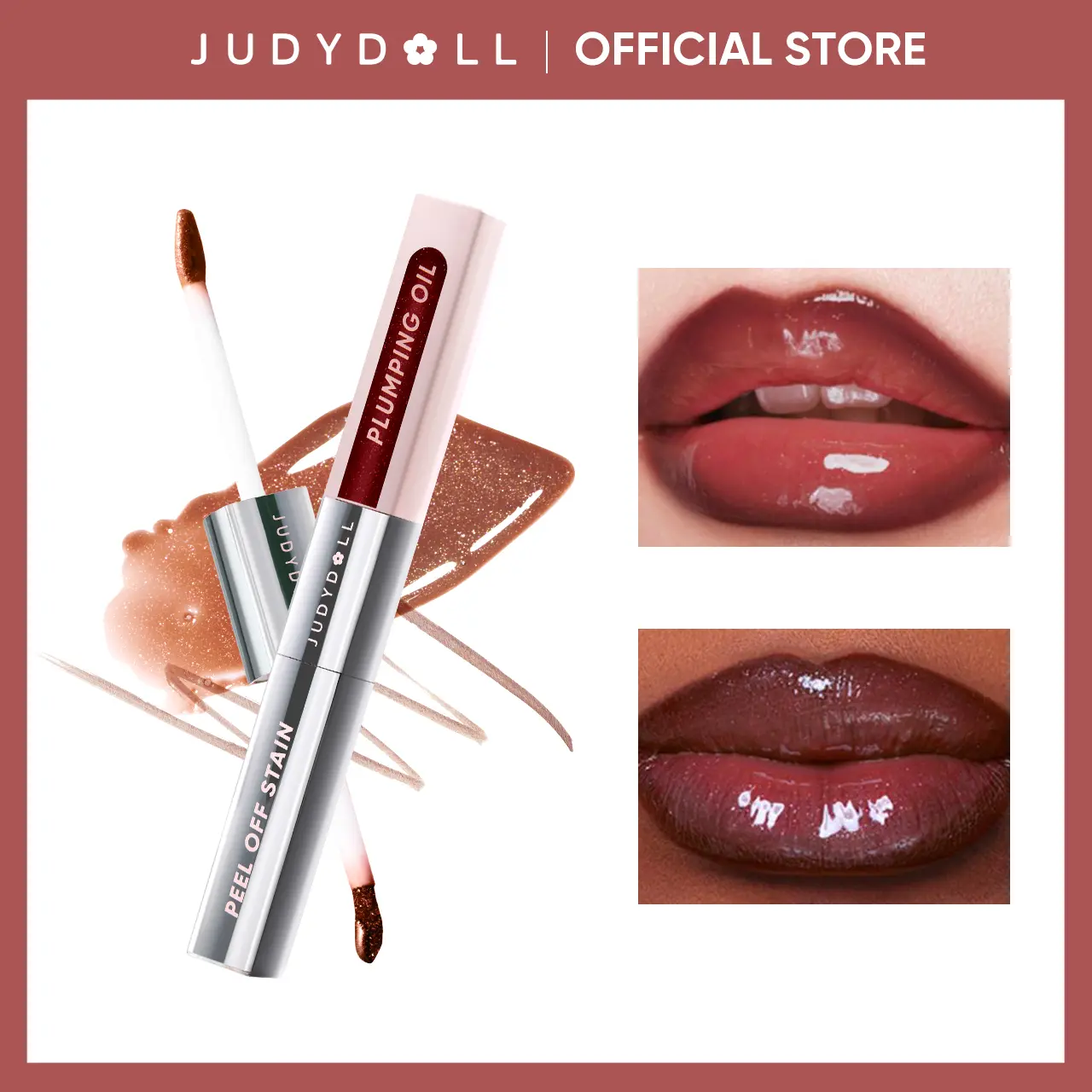 JUDYDOLL Peel Off Stain and Plumping Oil Duo, Glossy, Blur, Peel-Off Lip Liner Stain, 2 in 1 Combo, 2 in 1 Lip Gloss & Lip Liner, Plumper, All Day & Night Lipliner, Lip Stain, Smudge-Proof, Hydrating, Refresh Look, Makeup, Mother's Day Gift, Summervibes