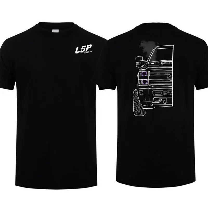 L5P Duramax T-Shirt – Truck Front Outline Graphic, Perfect Gift for Diesel Truck Enthusiasts and Mechanics, Men's Cotton Tee-DK.X