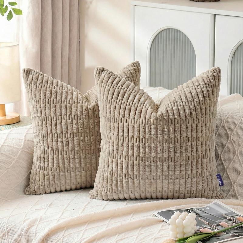Ellalora Pack of 2 Corduroy Throw Pillow Covers 18x18 Corn Striped Decorative Cushion Cases Boho Ribbed Texture Velvet Pillow Shells for Sofa Couch Bed Living Room Modern Farmhouse