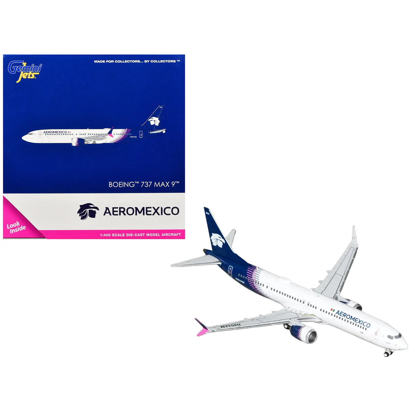 Boeing 737 MAX 9 Commercial Aircraft "Aeromexico" (N804AM) White with Blue Tail 1/400 Diecast Model Airplane by GeminiJets