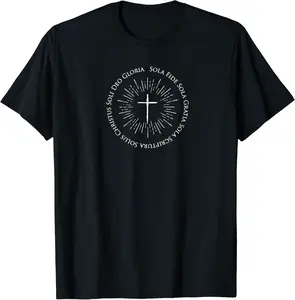 Reformation Anniversary Tshirt with 5 (five) Solas cross - Jenniferlau Shop 69B07PM5BWMH
