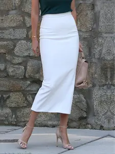 Women's Solid Color Skirt, Fashion Casual Zipper Back Midi Skirt for Daily Outdoor Wear, Ladies Bottoms for Summer