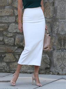 women's solid color skirt, casual zipper back midi skirt for daily outdoor wear, ladies bottoms for summer, formal fashion skirt, high waist skirt