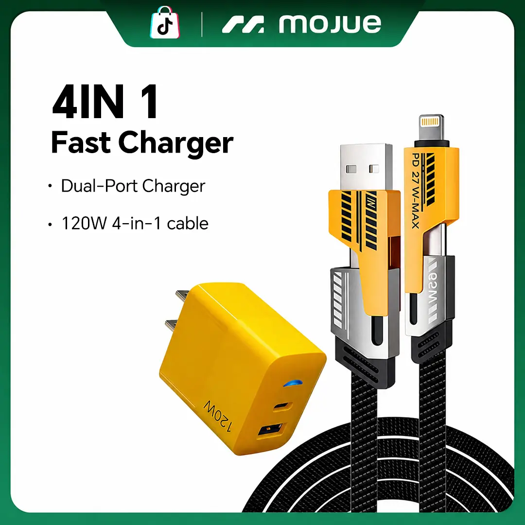 Portable Fast Charger, Type C/USB A Dual Ports Adapter,4 in 1 Fast Charging Cable & Data Cable, 5FT Flat Braided Charger Cord for iPhone 17/16/15/14/13/12Pro Max/iPad/Airpods/Samsung Series Phone Accessories Cellphone Smartphone tiktokshopbacktoschool
