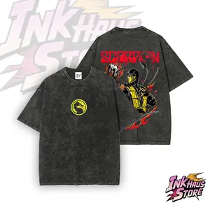 MK Part 1 Scorpion The Hellfire Ninja Retro Oversized Streetwear--Short Sleeve Cotton Unisex Retro wash Tee
