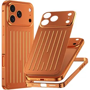 Alloy Frame Protective Casing for iPhone 17, iPhone 16 Pro Max Cellphones - 360-Degree Design, Camera Protection, Anti-Scratch, Shockproof, Easy Installation, Clip-Attachable Mobile Device Accessory, Orange, Accessories