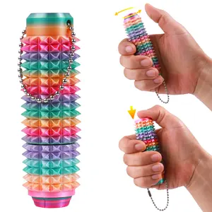 Press and Rotate Fidget Toy for Adults, 3D Printed Portable Spiky Sensory Keychain for Anxiety Relief, Pocket Stress Relief Tool for Focus and Calming, Stress Relieving Accessory, Stress Relief Fidgeting