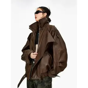 Leather Jacket Women Oversized Motorcycle Biker Jacket Women Outfits Clothes for Women Bomber Jacket Faux Fall Fashion