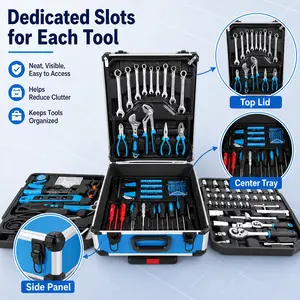 799pcs Aluminum Trolley Case Tool Set Silver, House Repair Kit Set, Household Hand Tool Set, with Tool Belt,Gift on Father's Day