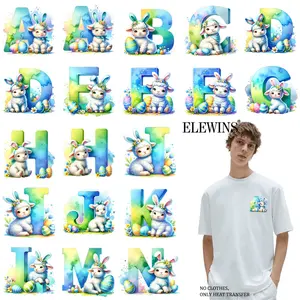 36 Easter Baskets Lamb Alphabet Foil Print T-Shirt Front Logo Foil Embroidered Apparel Heat Transfer Stickers DIY Decoration DTF Transfer