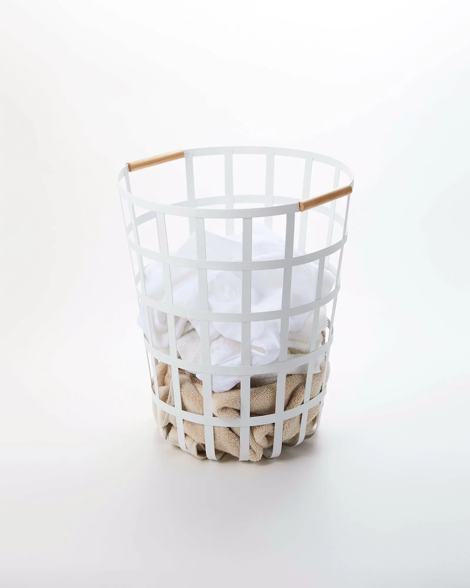 Laundry Basket, Steel Mesh Wire Storage Basket with Steel-Wood Construction, 18 in H, Round Shape, Gorgeous Look for Home Clothes Organization, Clothes Storage Basket