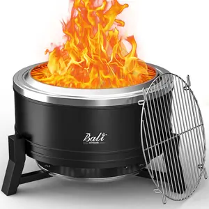 Memorial Day Sales BALI OUTDOORS 22-Inch/27-inch Smokeless Wood Pellet Fire Pit with Cooking Grill – Portable Low Smoke Bonfire with Ash Pan for Outdoor Picnic, Camping, Patio, and Backyard