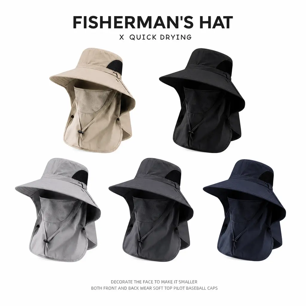 Outdoor Sun Hat for Men Women, UPF 50+ Wide Brim Hiking Cap with Neck Flap & Face Coverage, Breathable Fishing Boonie Hat for Gardening Beach detachable summer fisherman cooling protection sombrero protector solar unisex protection hat