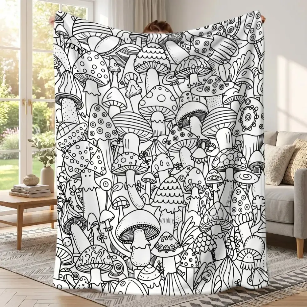 Mushroom Graffiti Art Print Blanket - Super Soft Warm Cozy Throw, Skin-Friendly Safe for All Skin Types, Blankets for Sofa, Versatile Home Textile Ideal Gift for Everyone, Cozy Throw Blanket