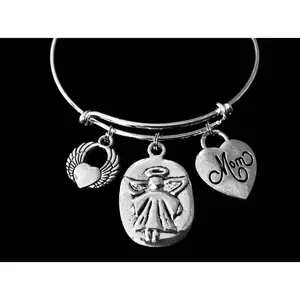 Mom Always With You Guardian Angel Jewelry Silver Expandable Charm Bracelet Adjustable Wire Bangle Angel Wings One Size Fits All Memorial Gift