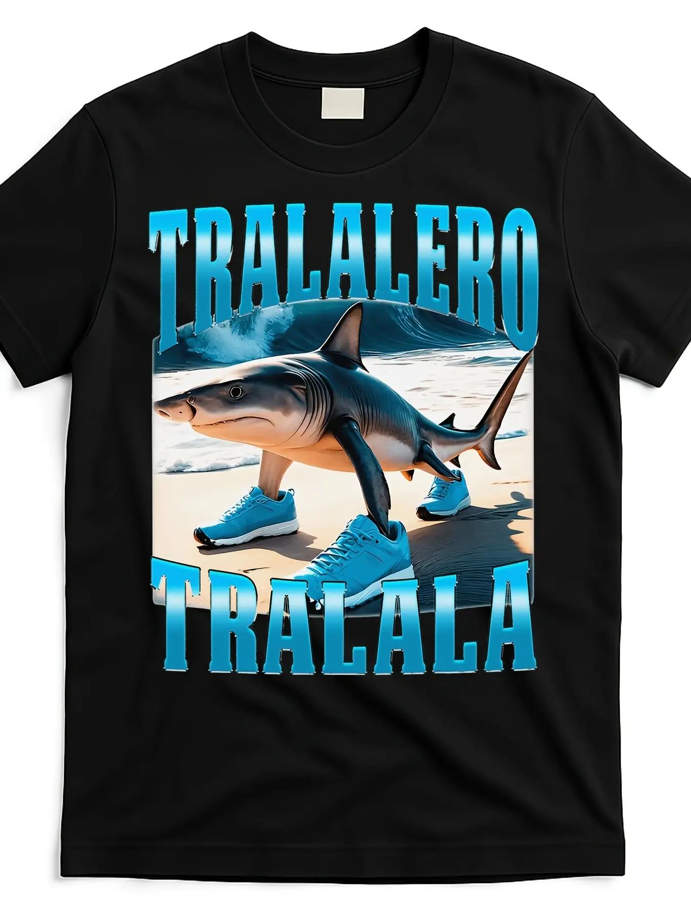Men's Funny Italian Brainrot Shark Meme T-Shirt - Tralalero Tralala Bootleg Design, Italian Phrase Graphic Tee, Comfortable Round Neck Short Sleeve Casual Streetwear Top
