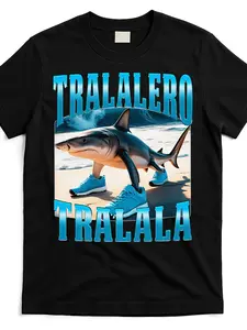Men's Funny Italian Brainrot Shark Meme T-Shirt - Tralalero Tralala Bootleg Design, Italian Phrase Graphic Tee, Comfortable Round Neck Short Sleeve Casual Streetwear Top