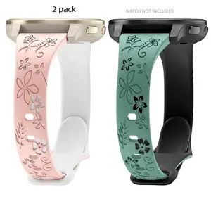 Silicone strap suitable for 18mm floral carving strap compatible with Garmin Venu 3S 41mm strap/ Venu 2S/Vivoactive 4S/Vivomove 3S/Forerunner 255S/Forerunner 265S, Soft and ultra-thin silicone cute embossed flower strap 2 packs, Smart Watch Straps