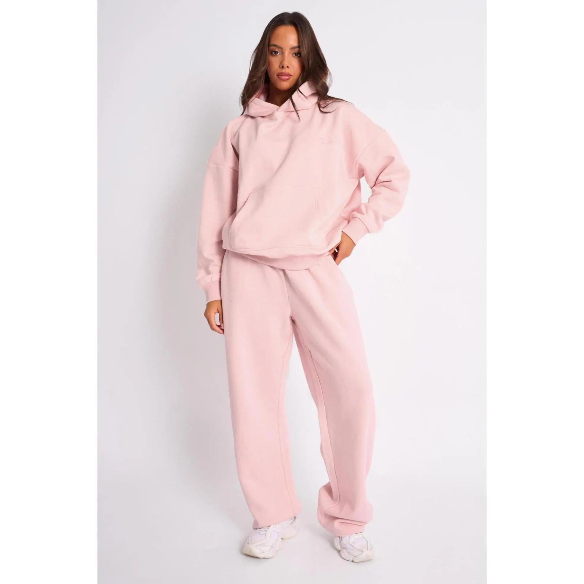 Kaiia Embossed Wide Leg Joggers Pale Pink