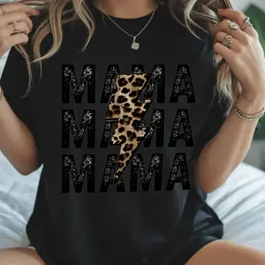 MAMA Lightning Leopard T-Shirt – Women’s Round Neck Tee, Daily Casual Gift for Moms