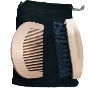 Sandalwood Pocket Beard Comb & Natural Boar Bristles Beard Brush Set for Men, Includes Wooden Comb and Brushes Compact Travel