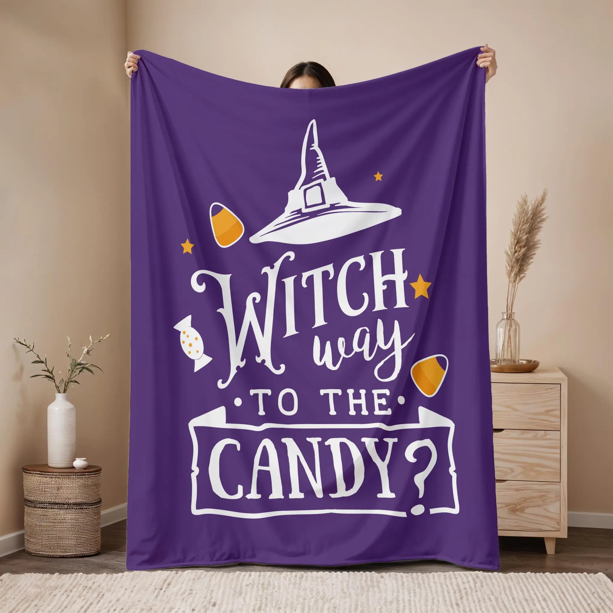 Custom Halloween Blanket Spooky Witch Design Soft Fleece Throw Fall Home Decor Gifts For her