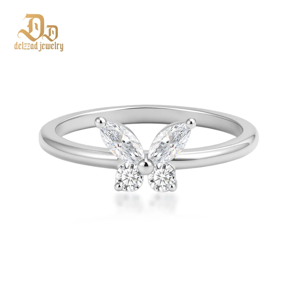 Delzzad 14K Gold-Plated 0.3ct Whispering Wings Ring Moonflutter Ring Butterfly Ring Band VVS Synthetic Moissanite Ring Jewelry Copper Band Perfect Birthday Engagement Wedding Anniversary Christmas Gift