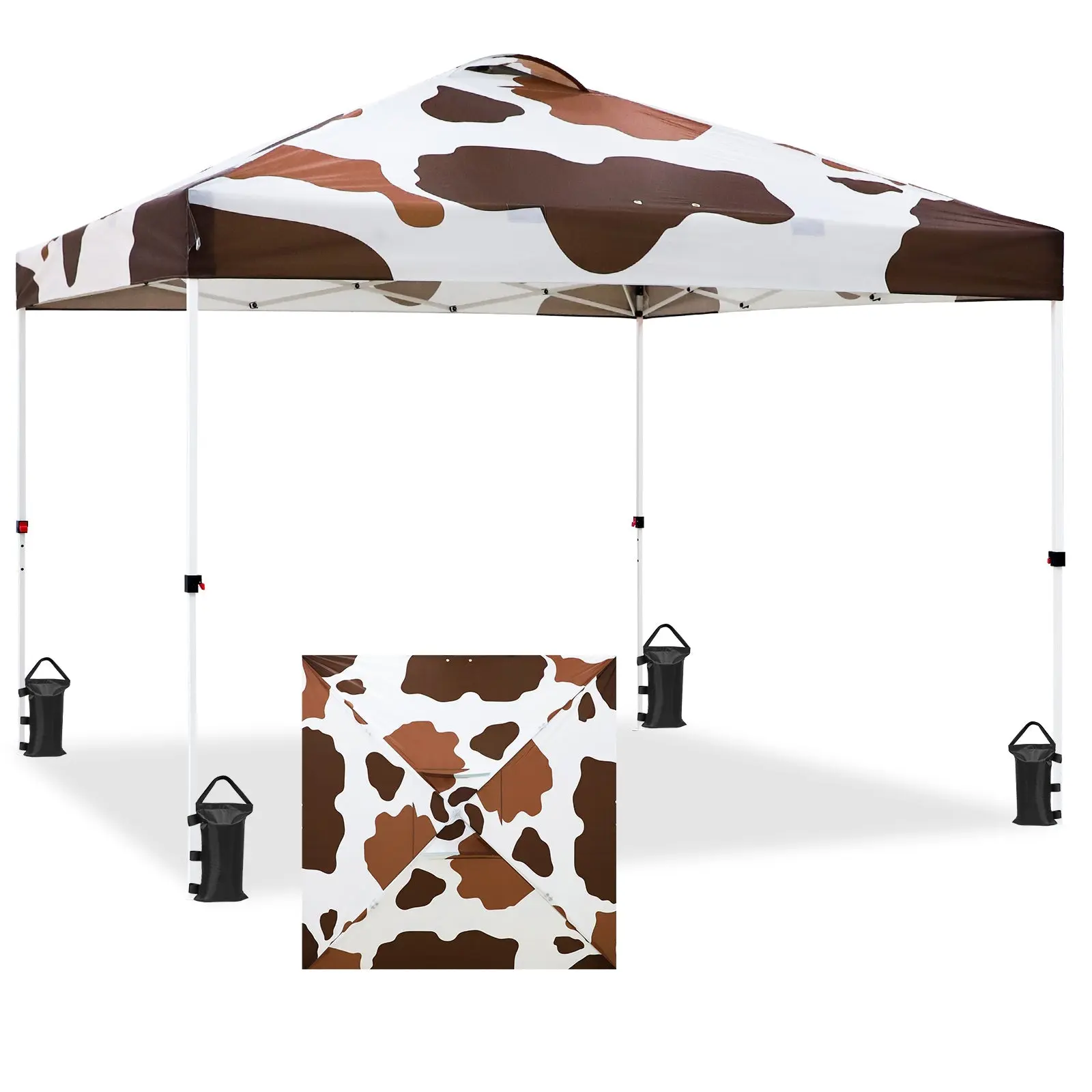 ColorRise Graphics Easy Setup 10x10 Pop Up Canopy Tent with Digital Printed Brown Cow Print