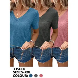 Women's Solid V Neck Sports Tee, Casual Short Sleeve T-shirt for Daily Wear, Ladies Sportswear for All Seasons, Top, Streetwear