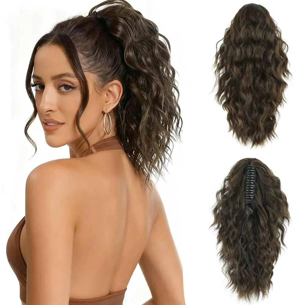 Claw Clip Ponytail Extension - 12 Inch Curly Pony Tails Hair Extensions, Synthetic Hair Extensions Ponytail, Clip on Ponytails for Women (Color: Chocolate Brown)