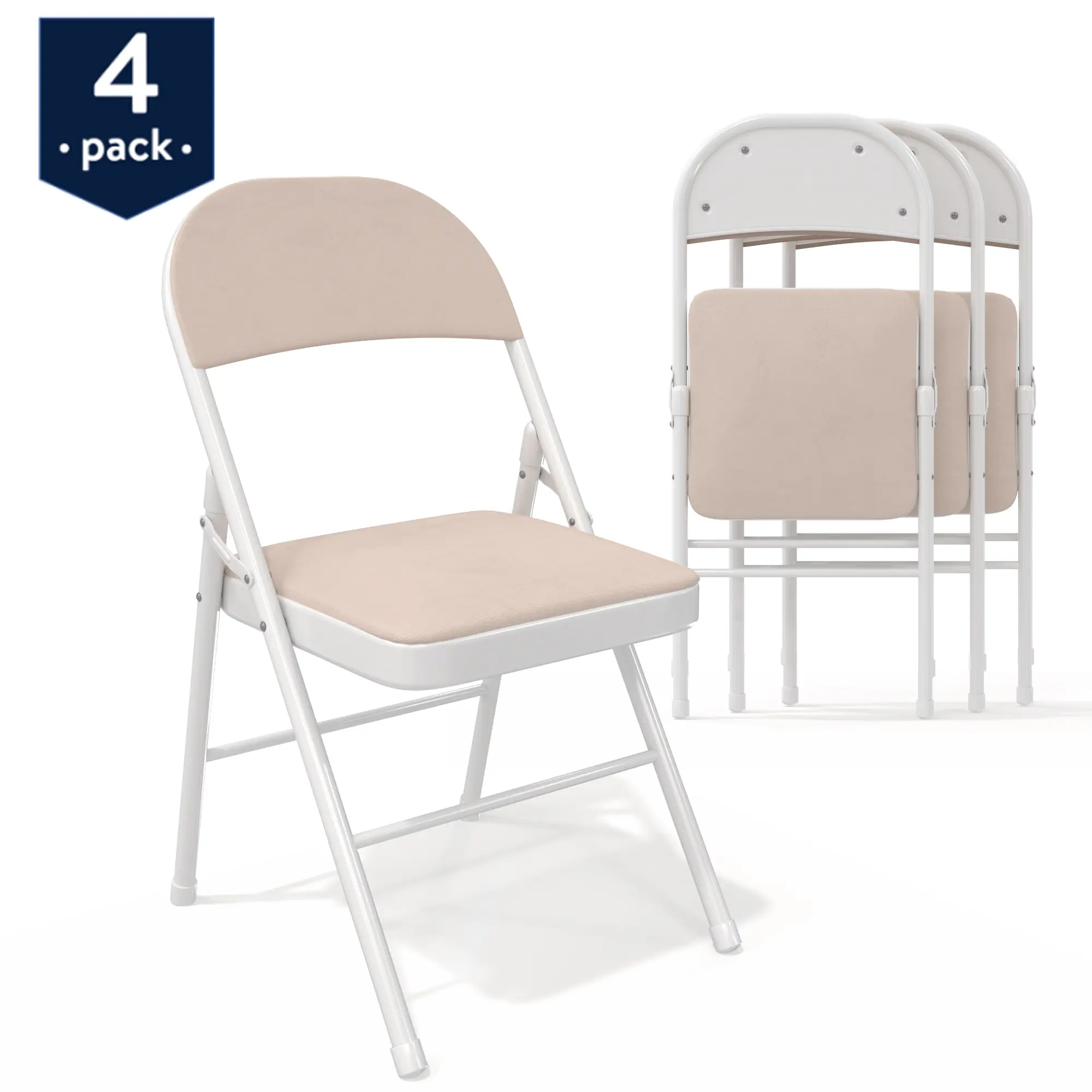 VECELO 4-Pack Folding Chairs With Padded Vinyl Seats Chairs Come With Comfortable Cushions And Durable Steel Frames For Home And Office Use, Suitable For Indoor And Outdoor Events (Beige Vinyl Seat 4-Pack)