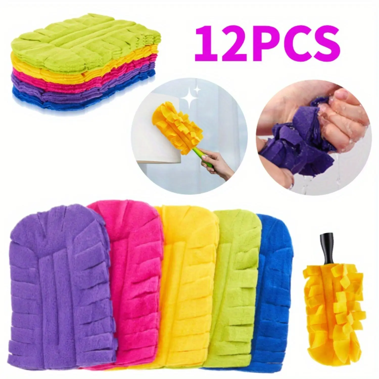 12 Pcs Duster Refill Reusable Fleece Duster Refills Feather Dusters Multi Surface Washable Cleaning Pads Tools for Home,Blinds,Fans,Corners,Furniture (Dark Color) washable mop nontoxic  cleaning  supplies gift