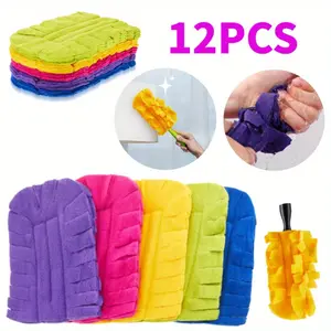 12 Pcs Duster Refill Reusable Fleece Duster Refills Feather Dusters Multi Surface Washable Cleaning Pads Tools for Home,Blinds,Fans,Corners,Furniture (Dark Color) washable mop nontoxic  cleaning  supplies gift